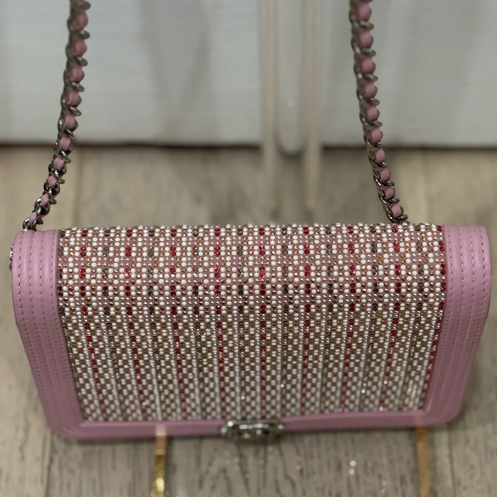 CHANEL Pink Crystal Boy WOC Lambskin Leather CC Crossbody Bag A80287 EUC COA LTD - Picture 5 of 16